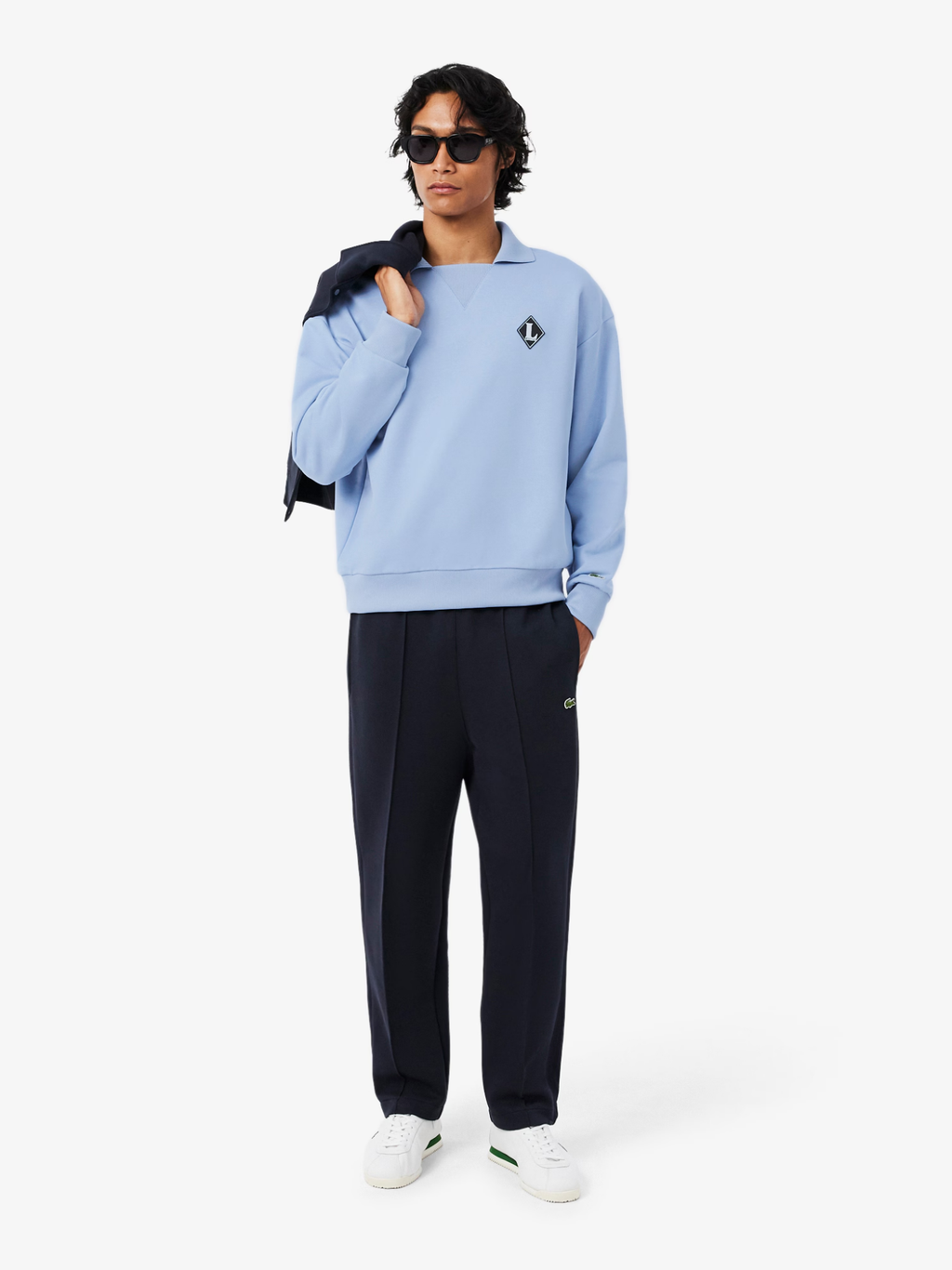 LACOSTE French Made Polo Collar Sweatshirt Light Blue