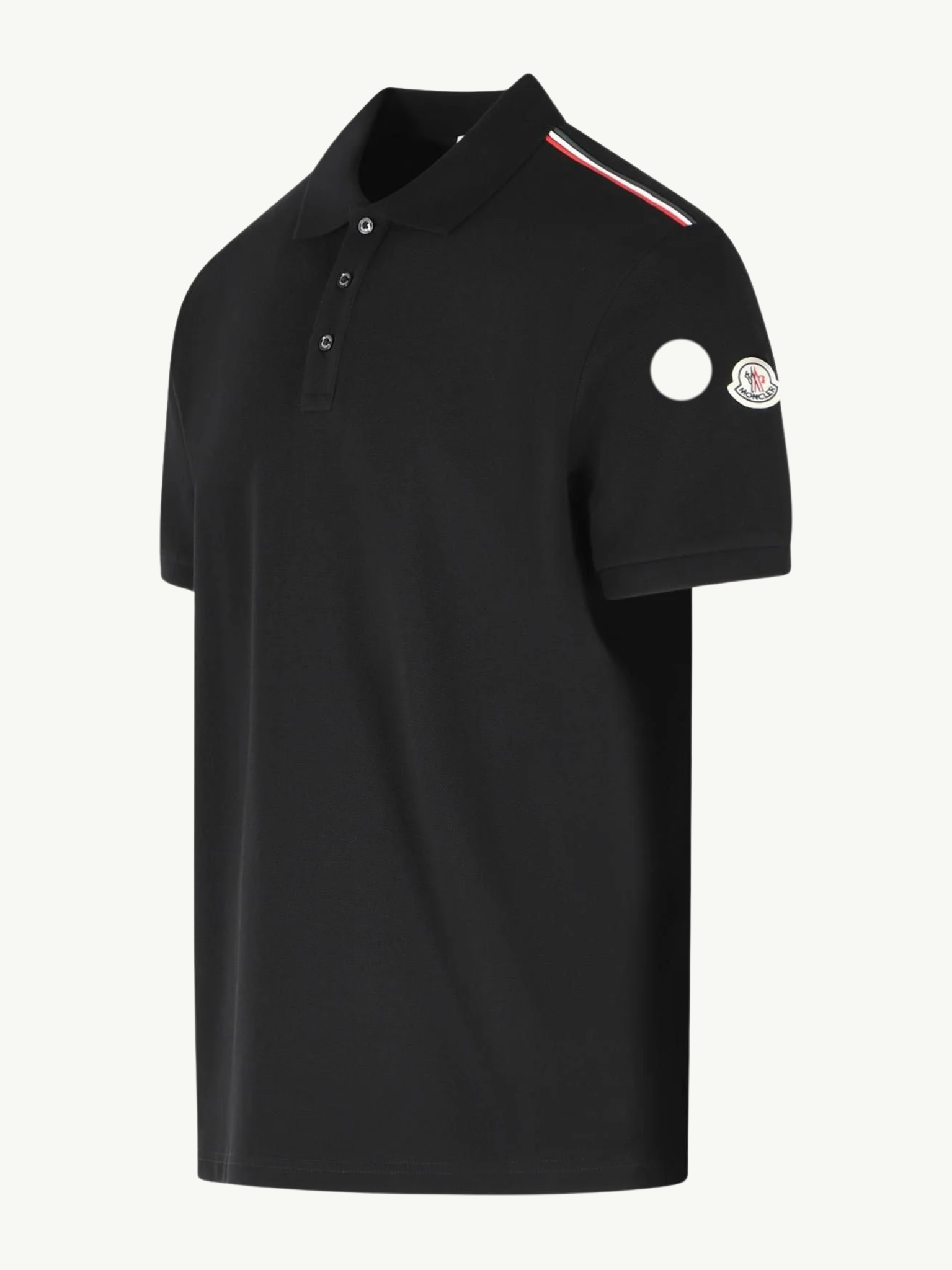 MONCLER Tricolour Trim Cotton Polo Shirt Black