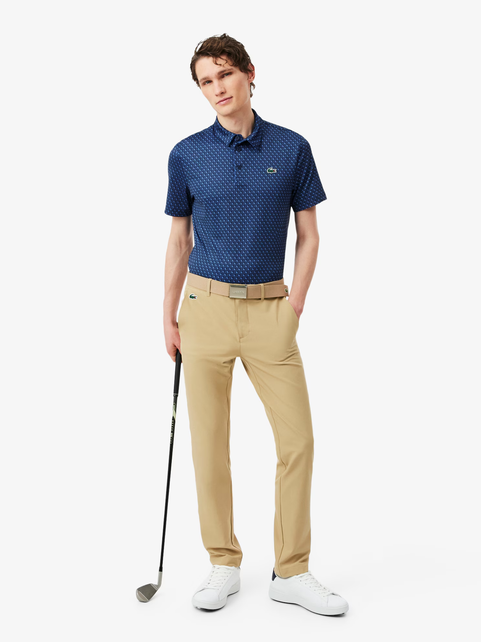 LACOSTE Regular Fit Printed Golf Polo Shirt Blue
