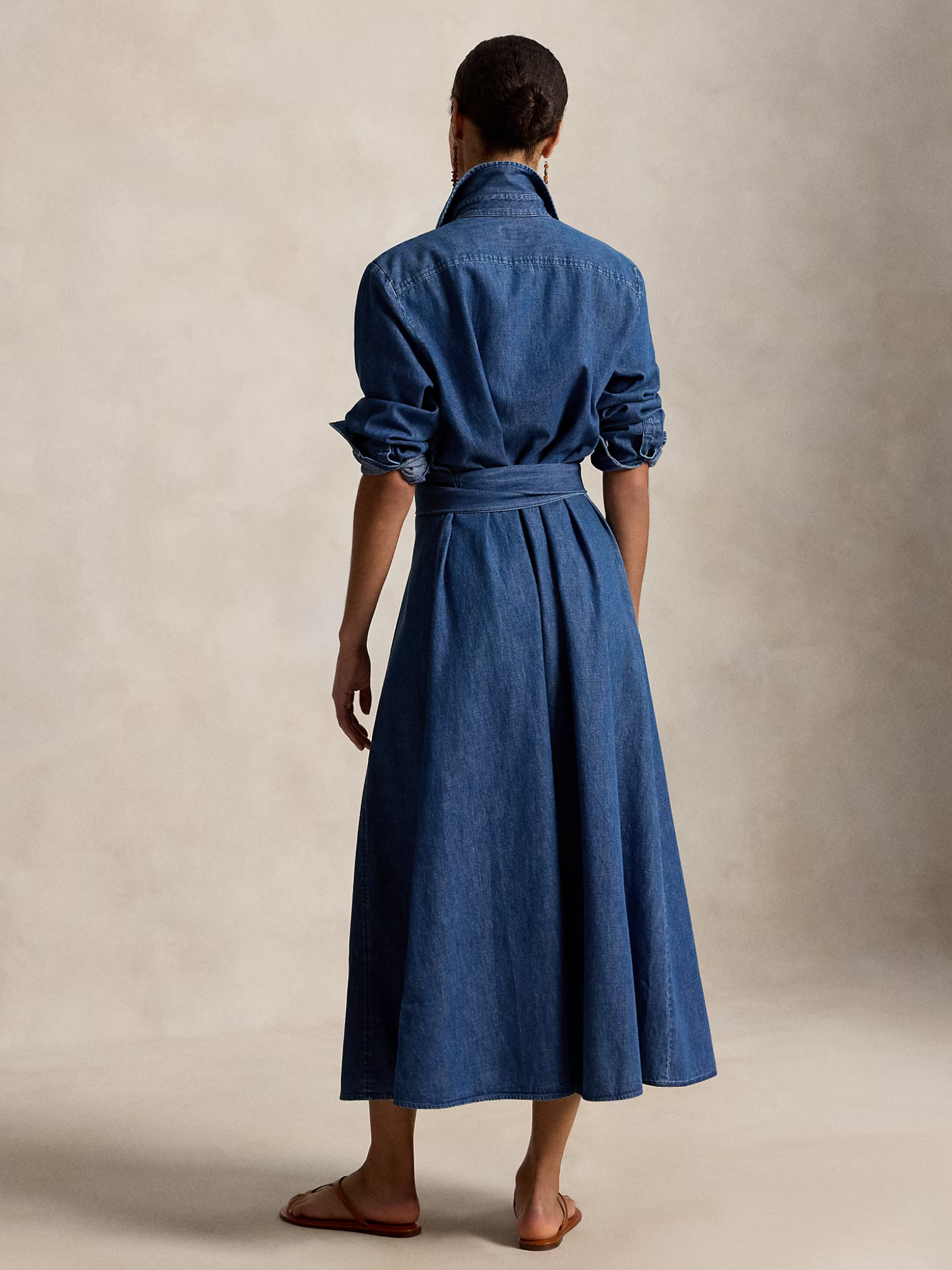 RALPH LAUREN WOMEN Chambray Tie-Waist Shirt Dress Chambray Blue
