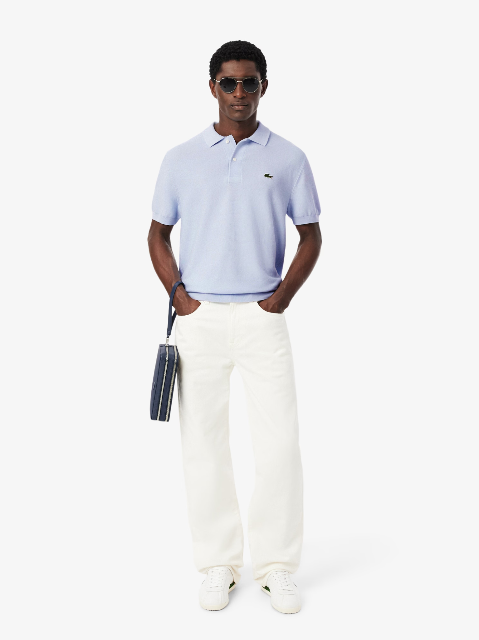 LACOSTE Classic Fit Knitted Polo Shirt Light Blue