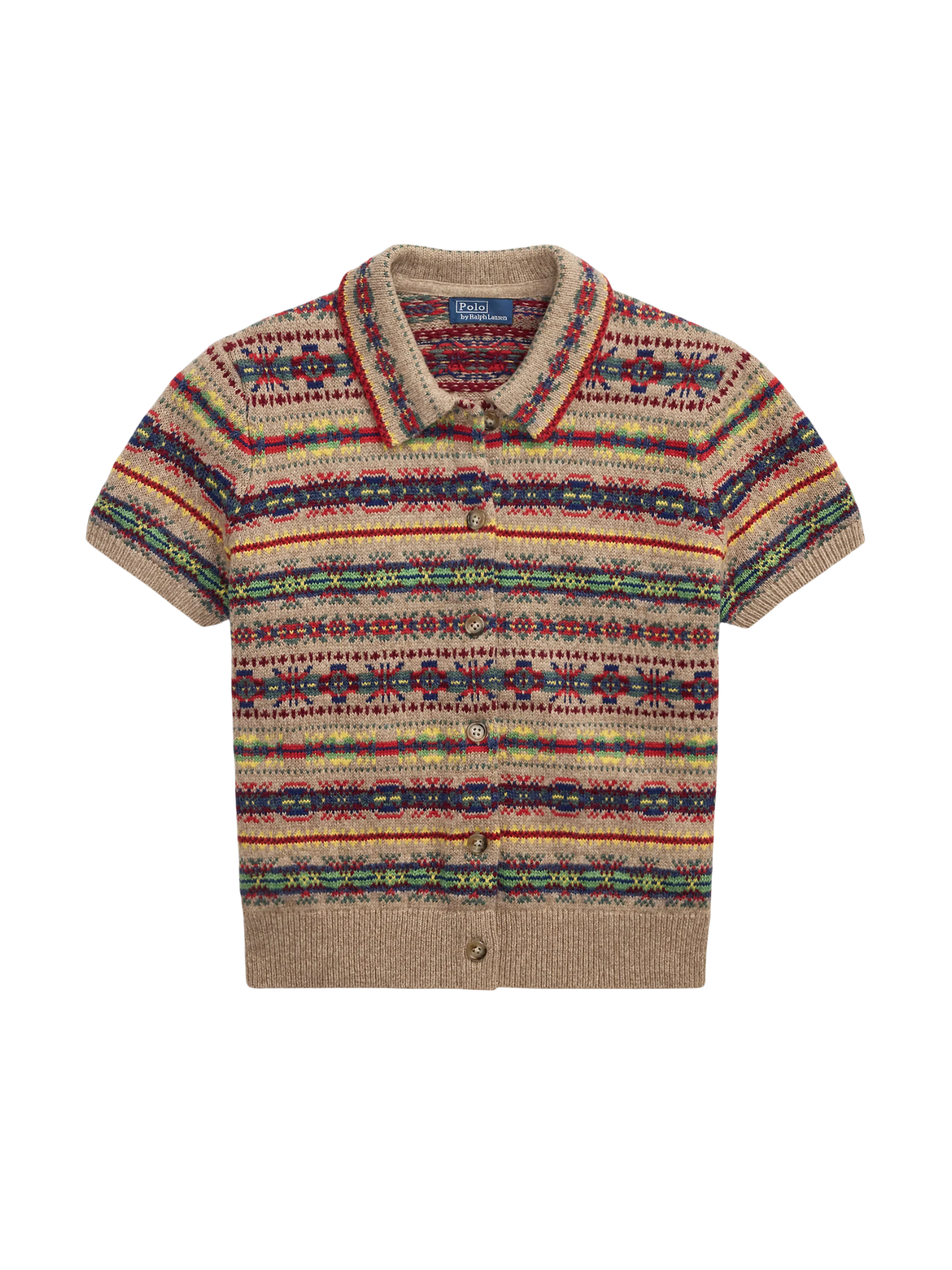 RALPH LAUREN WOMEN Fair Isle Short-sleeve Cardigan Tan/Multi
