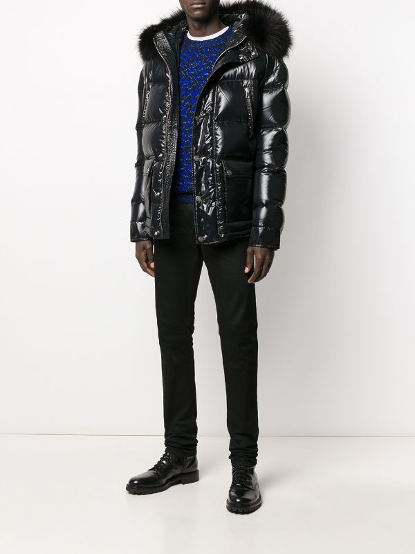 BALMAIN Fur Collar Down Coat Black