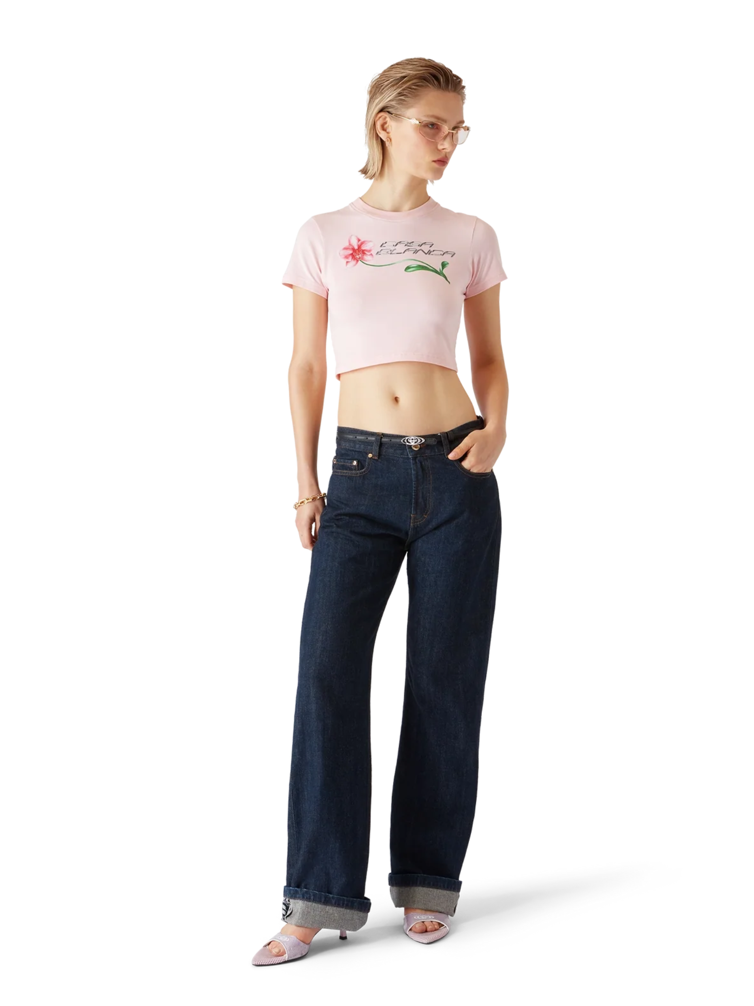 CASABLANCA WOMEN Orchid Logo Cropped Baby Tee Pink
