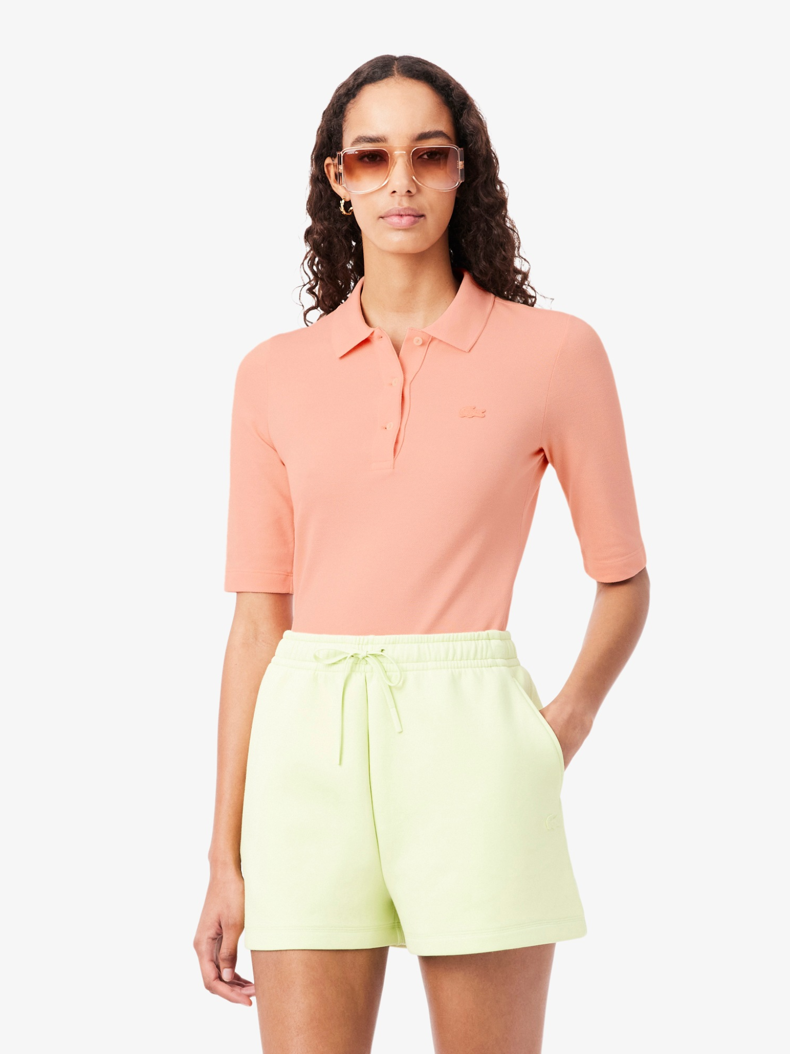 LACOSTE WOMEN Slim Fit L.12.D Three Quarter Sleeve Polo Shirt Coral Pink