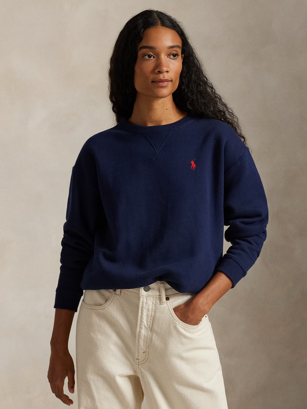 RALPH LAUREN WOMEN Fleece Crewneck Sweatshirt Cruise Navy