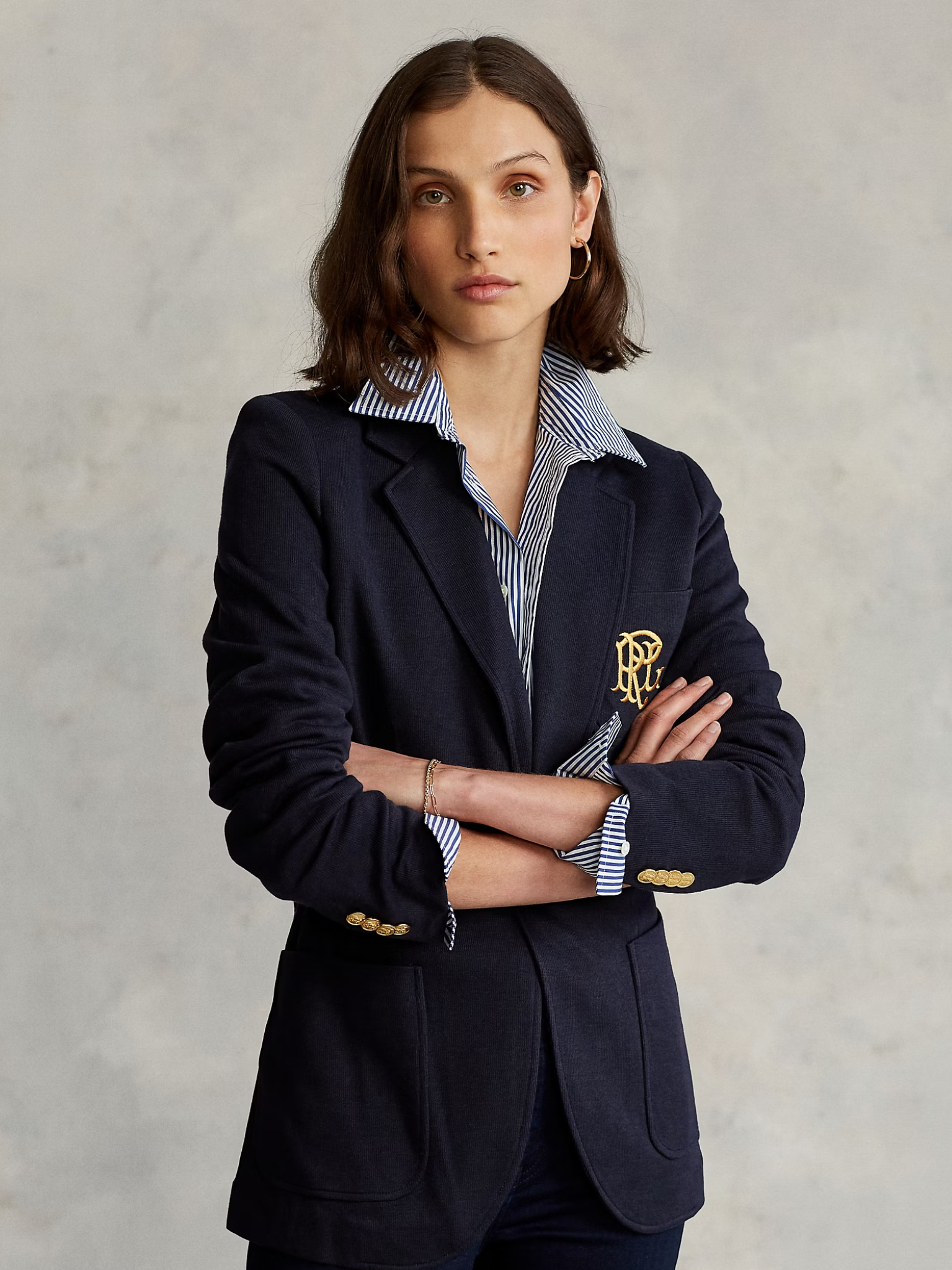 RALPH LAUREN WOMEN Double-Knit Jacquard Blazer Park Avenue Navy