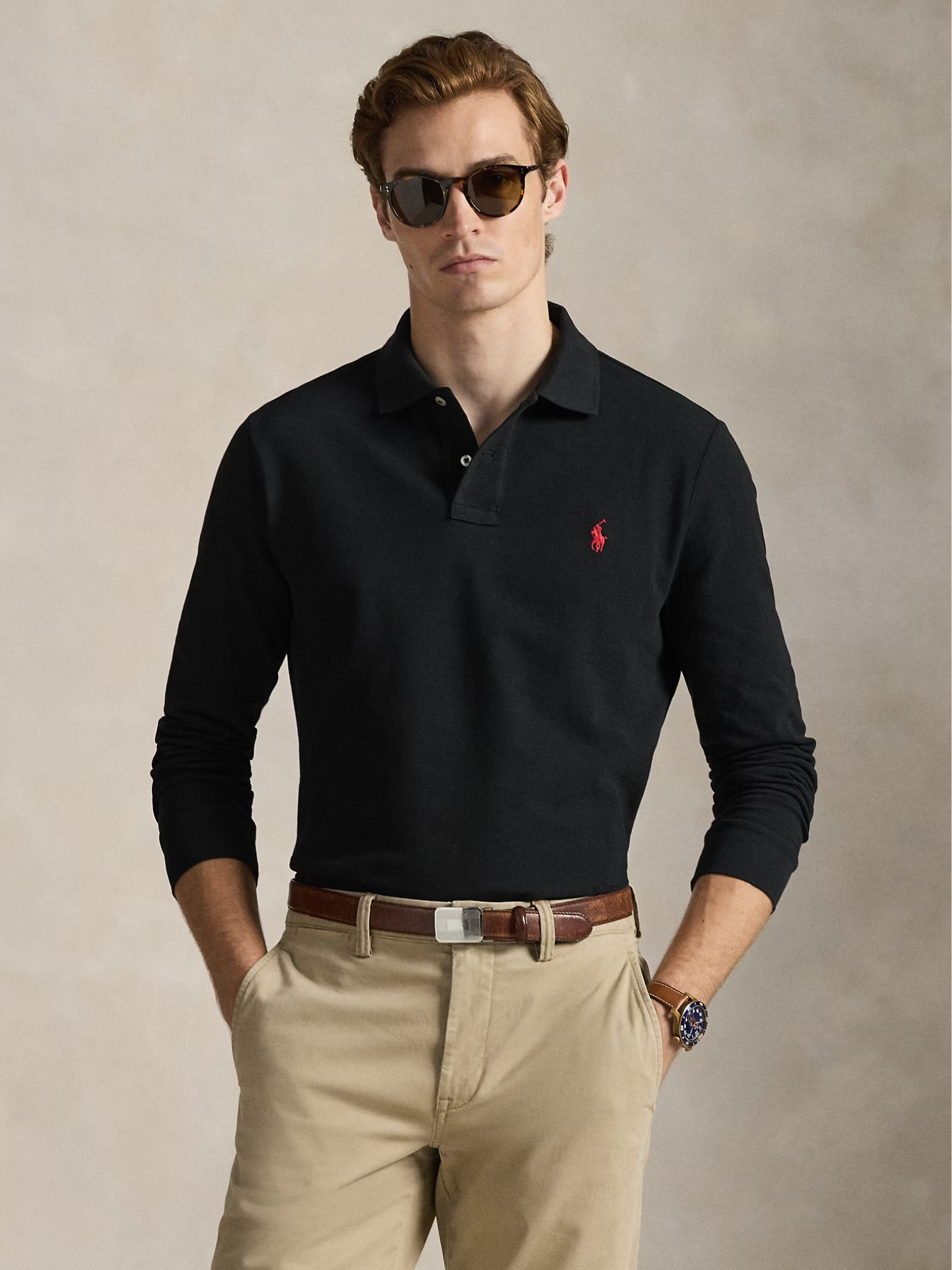 RALPH LAUREN Custom Slim Fit Mesh Polo Shirt Polo Black