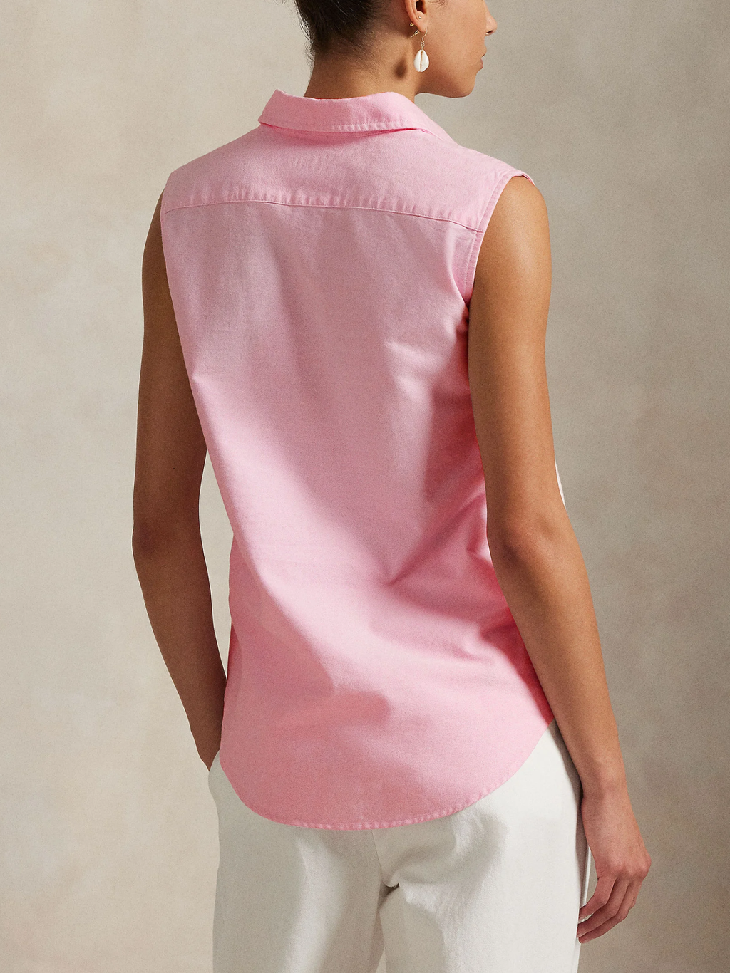 RALPH LAUREN WOMEN Cotton Oxford Sleeveless Shirt Bath Pink