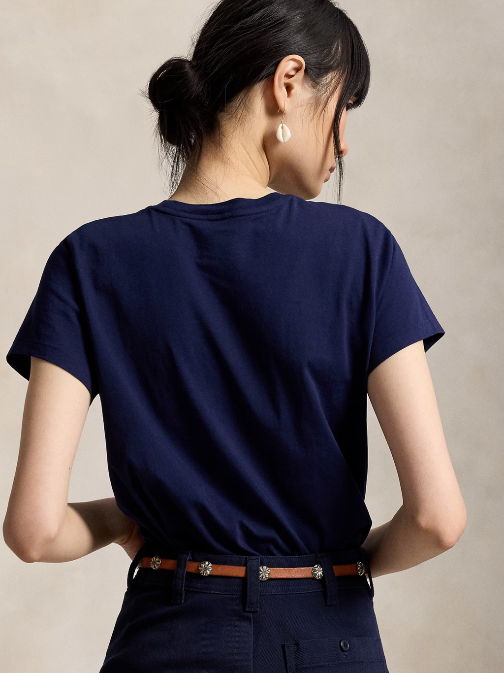 RALPH LAUREN WOMEN Classic Fit Cotton Jersey Crewneck Tee Cruise Navy