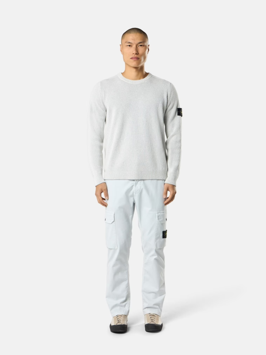 STONE ISLAND Plated Rib Cotton Bouclé Jumper Pearl Grey Melange