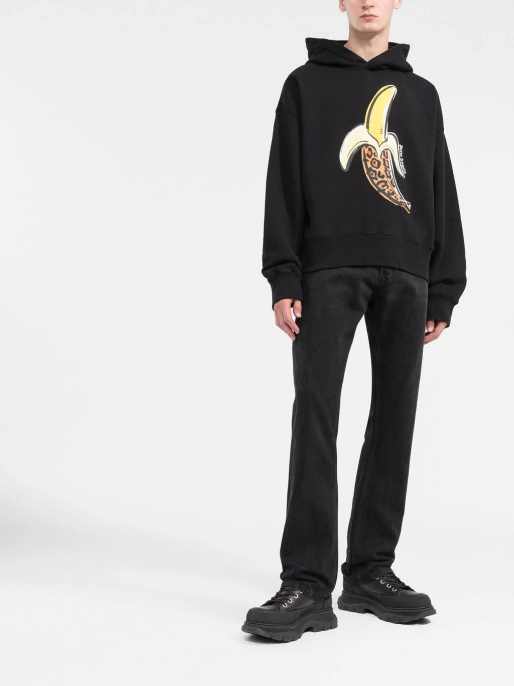 PALM ANGELS Banana Print Cotton Hoodie Black