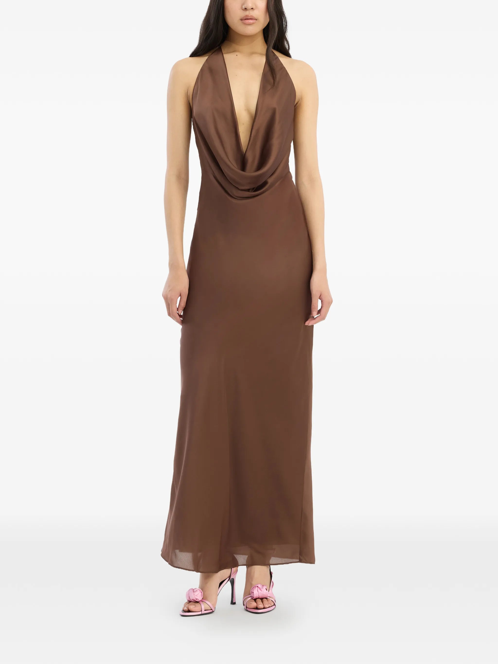ROTATE BIRGER CHRISTENSEN WOMEN Chiffon Halter Dress Dark Brown