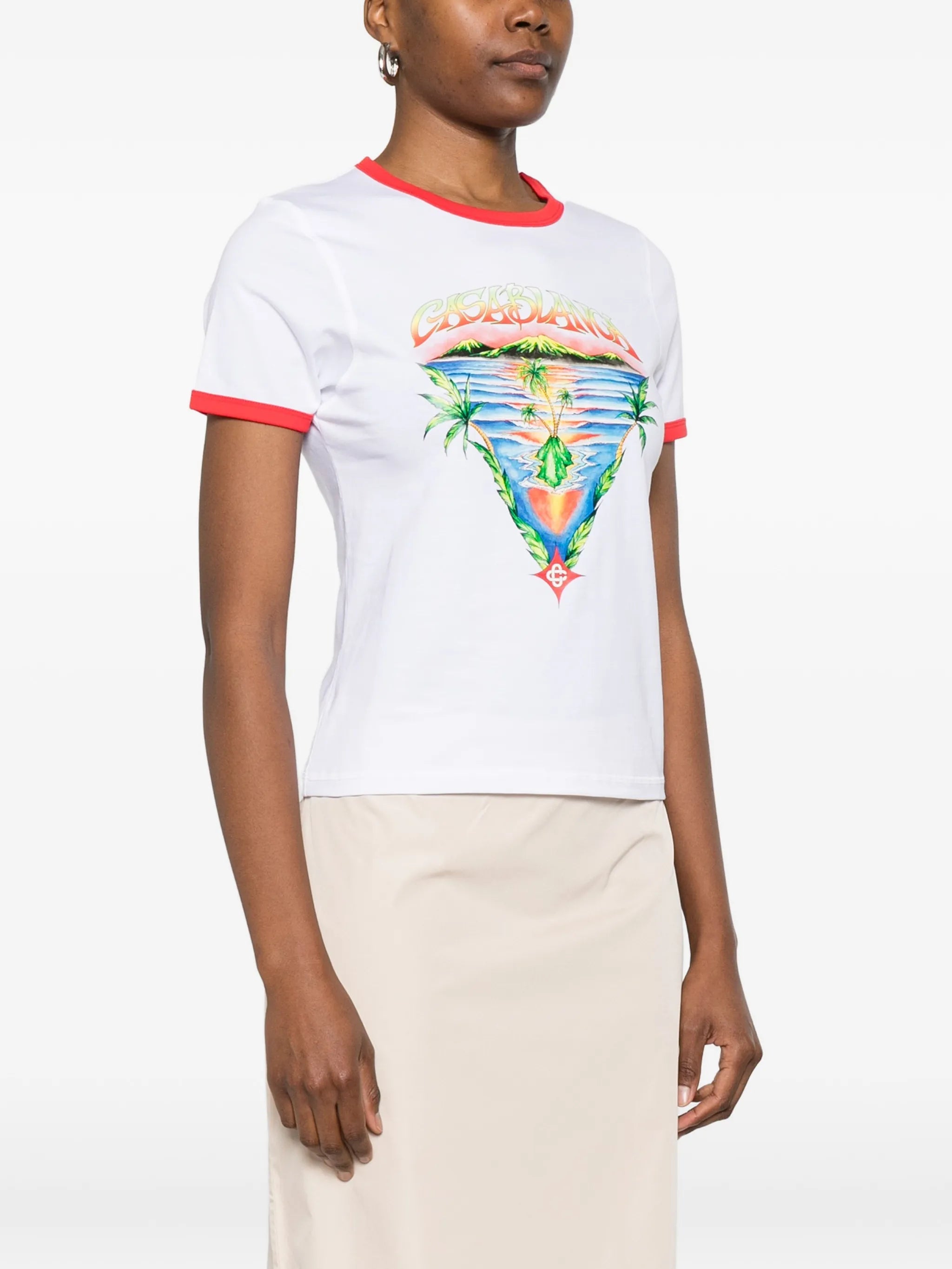 CASABLANCA WOMEN Innocence Triangle Longline Ringer T-shirt White