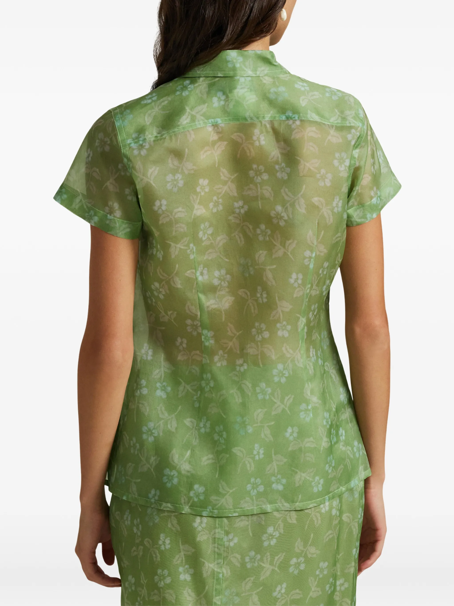 RALPH LAUREN WOMEN Floral Silk Organza Shirt Spring Blossom Blue Green