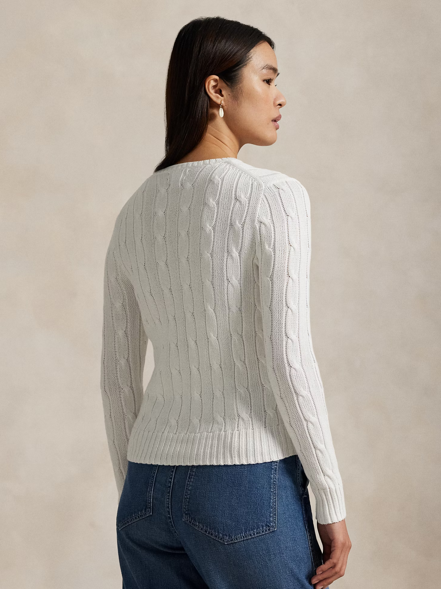 RALPH LAUREN WOMEN Cable-Knit Cotton Crewneck Jumper White