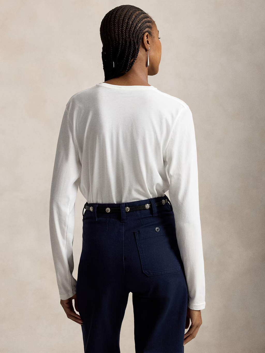 RALPH LAUREN WOMEN Shrunken Fit Jersey Long-Sleeve Tee White