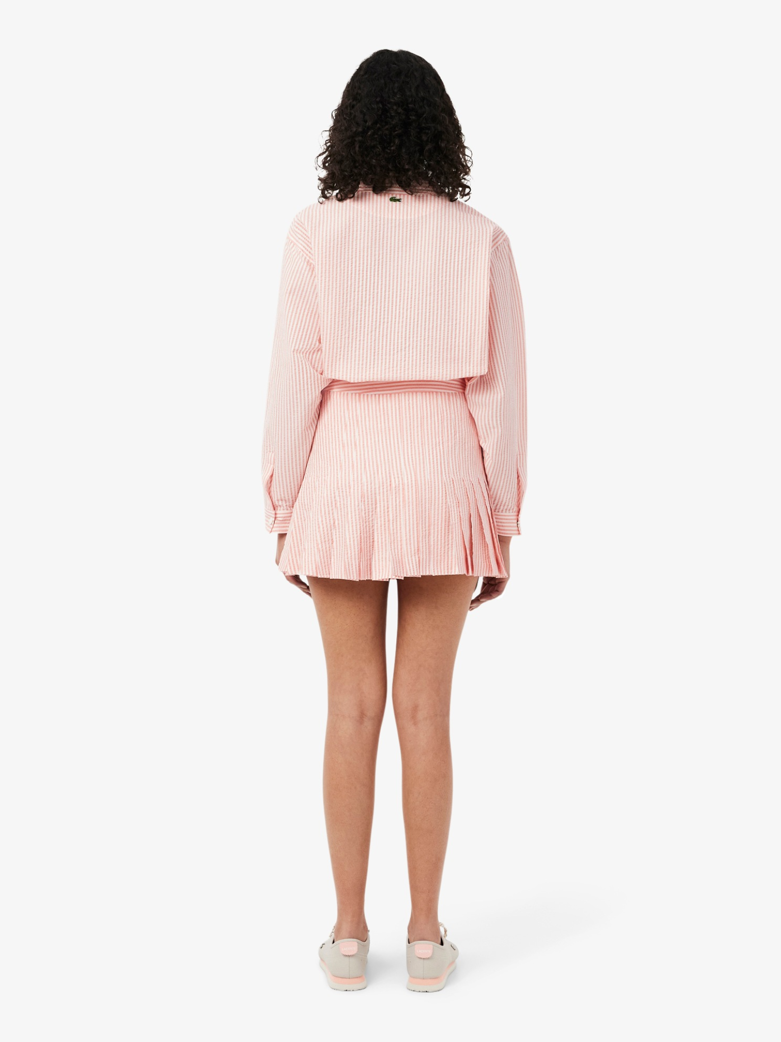 LACOSTE WOMEN Short Seersucker Wrap Skirt White/Pink
