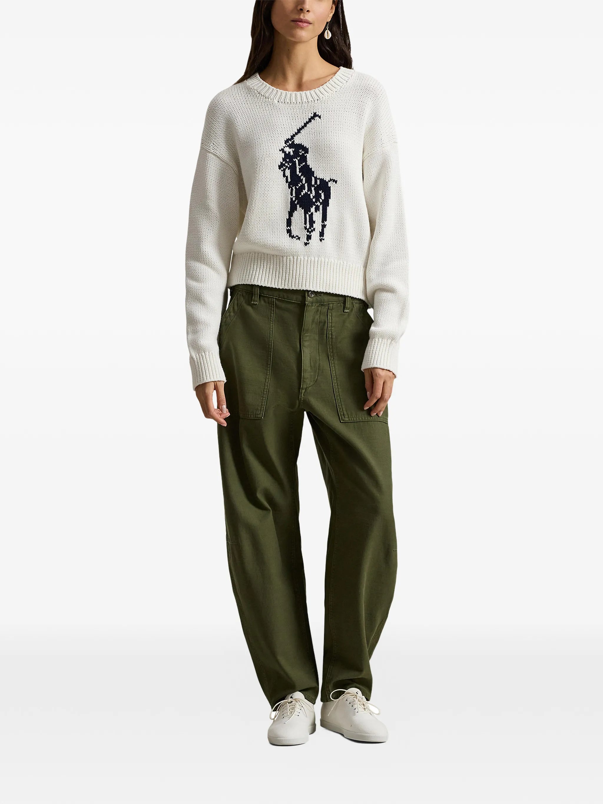 RALPH LAUREN WOMEN Big Pony Cotton Crewneck Jumper White