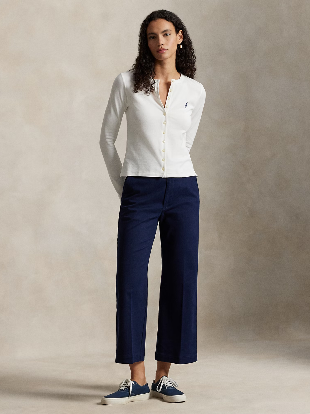 RALPH LAUREN WOMEN Chino Wide-Leg Trousers Newport Navy