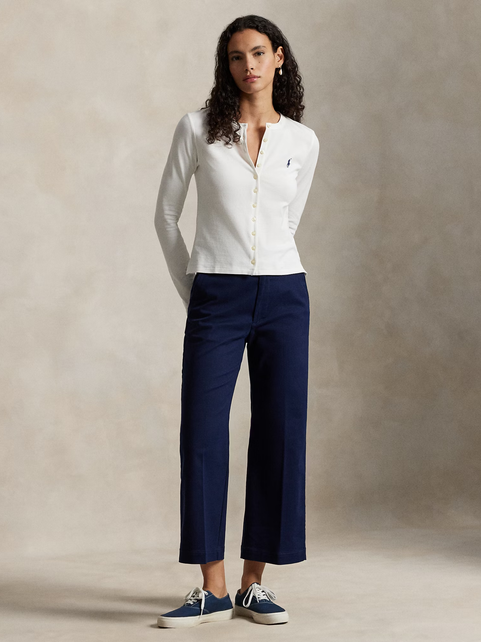 RALPH LAUREN WOMEN Chino Wide-Leg Trousers Newport Navy