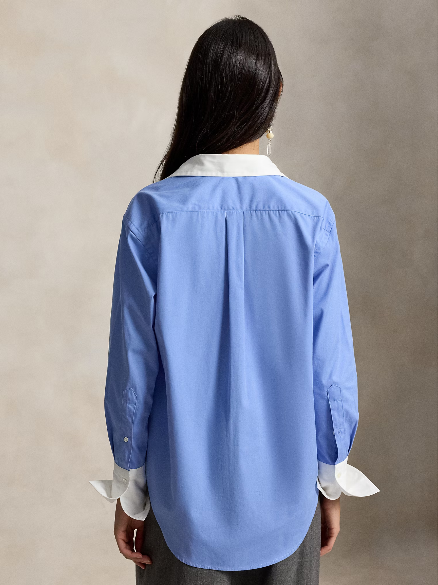 RALPH LAUREN WOMEN Extended Cuff Cotton Shirt Chopin Blue