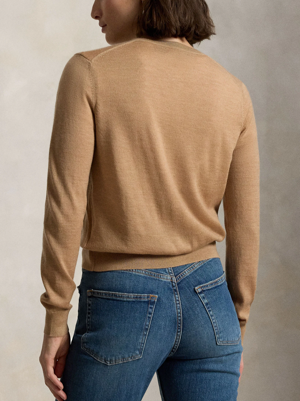 RALPH LAUREN WOMEN Wool Crewneck Cardigan Collection Camel Melange