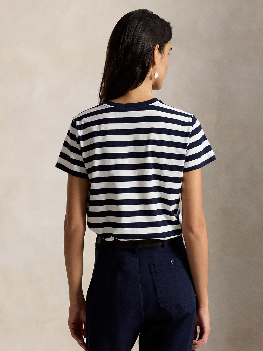 RALPH LAUREN WOMEN Striped Cotton Jersey T-Shirt Hunter Navy/White