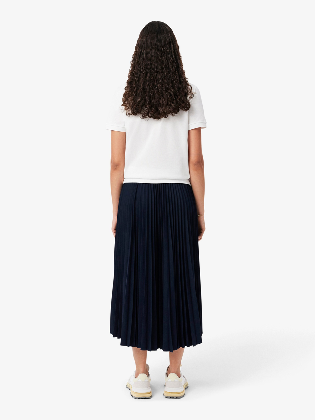 LACOSTE WOMEN Long Pleated Elasticated Waist Skirt Midnight Blue