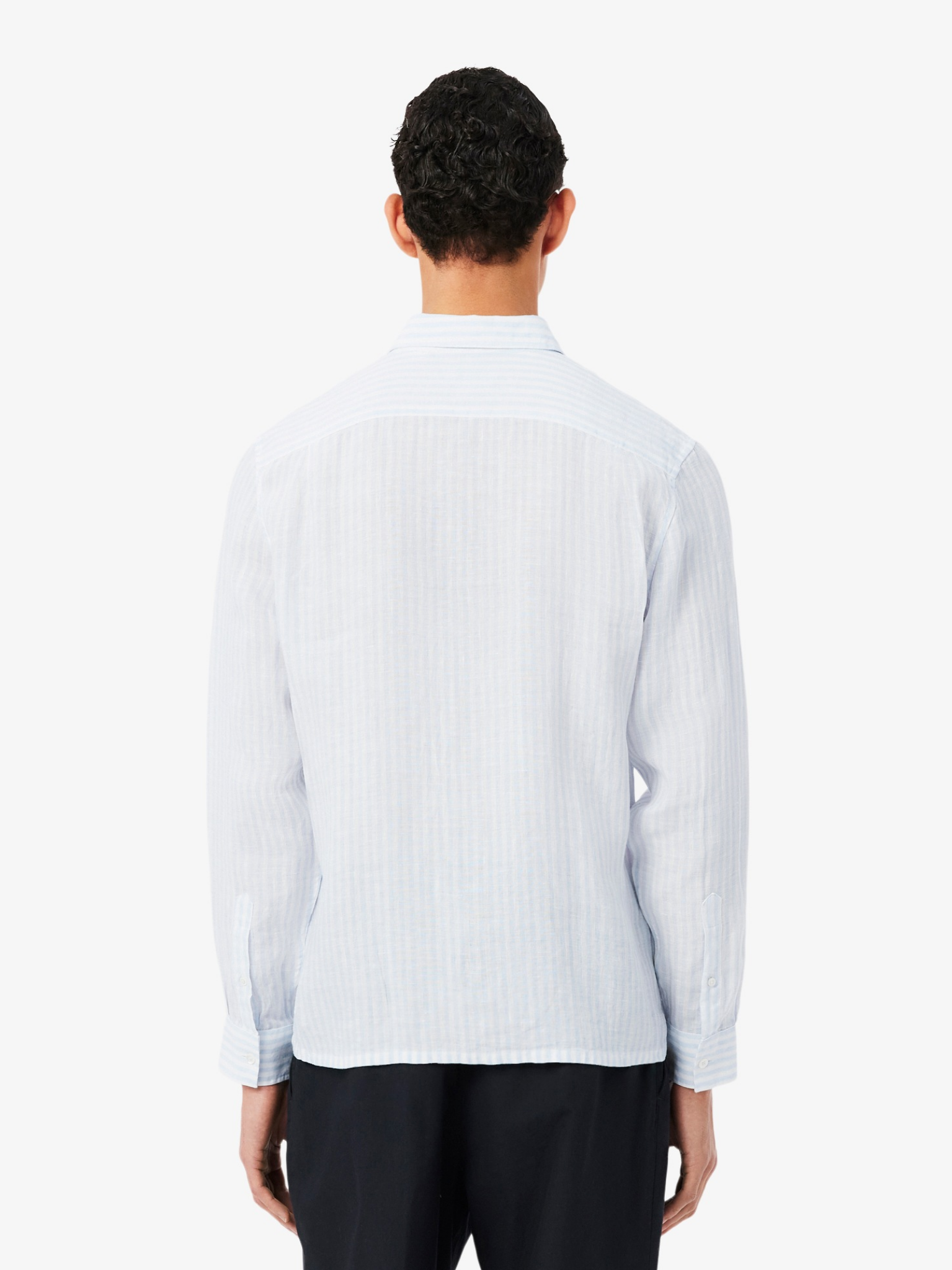 LACOSTE Regular Fit Striped Linen Shirt Blue/White