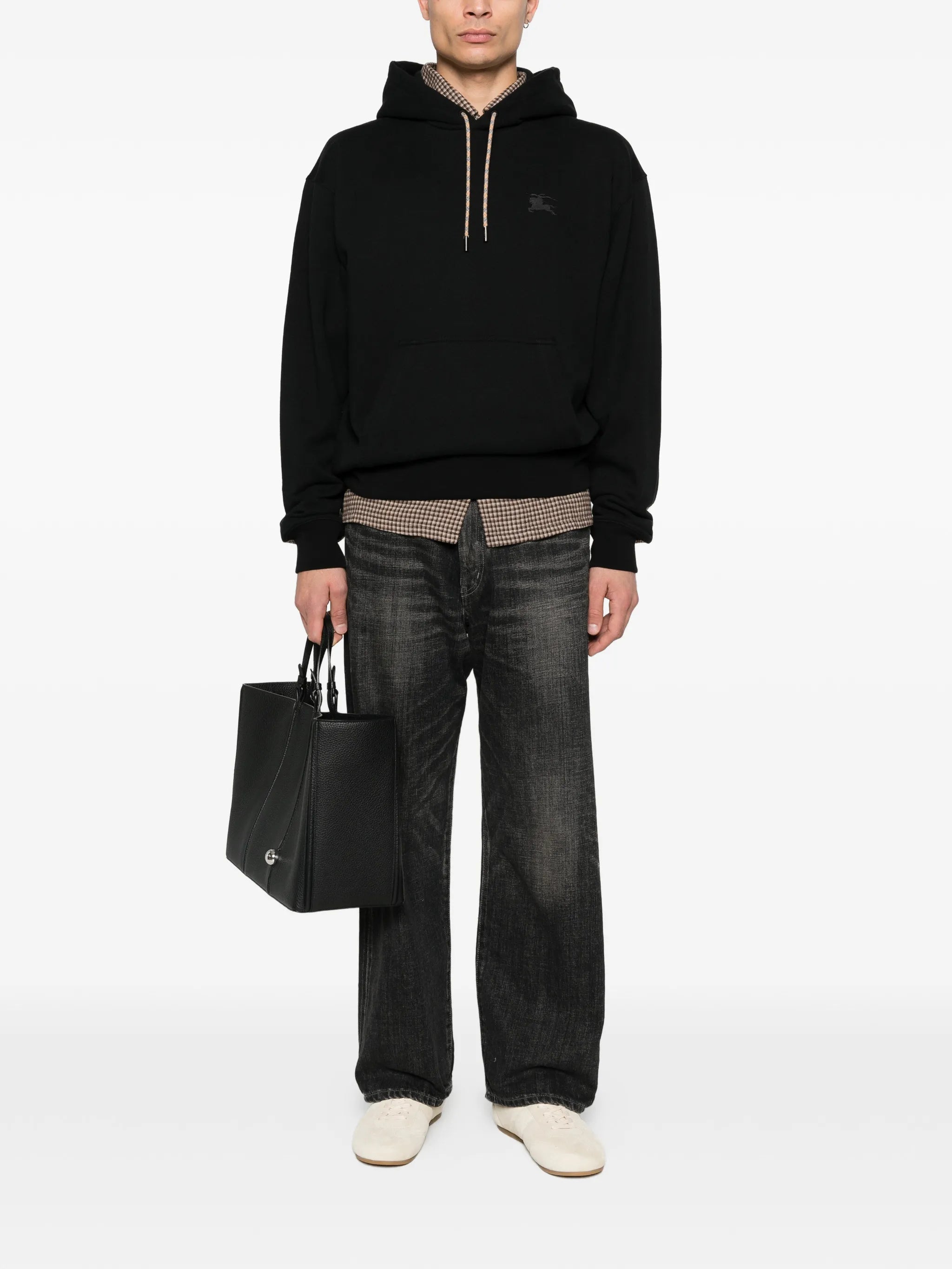 BURBERRY Reilly Check Cotton Hoodie Black