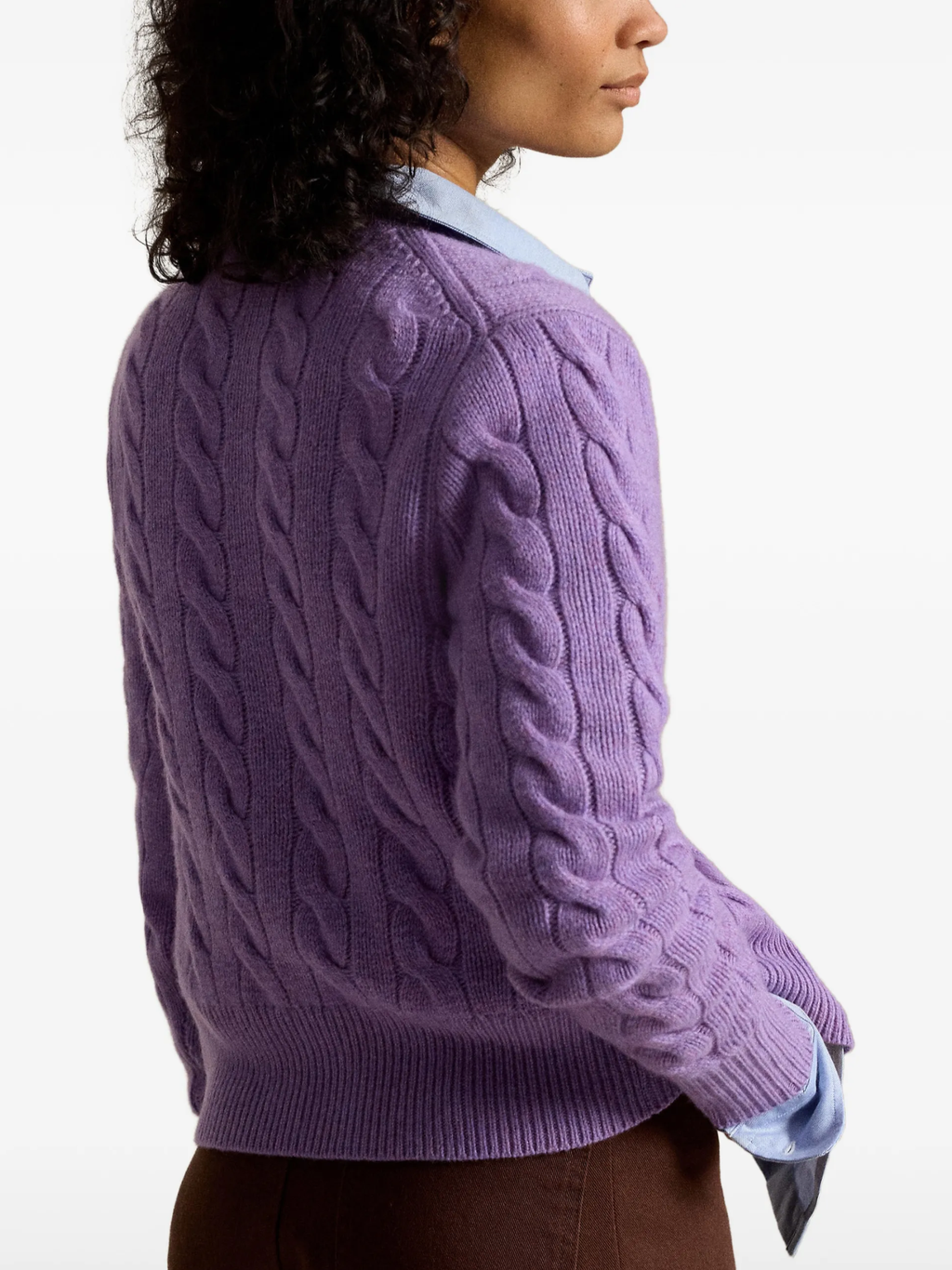 RALPH LAUREN WOMEN Cable-knit Wool Cashmere Cardigan Amethyst Falls Heather