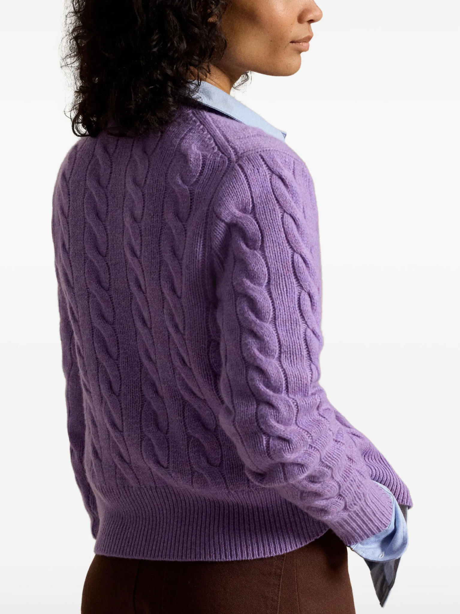 RALPH LAUREN WOMEN Cable-knit Wool Cashmere Cardigan Amethyst Falls Heather