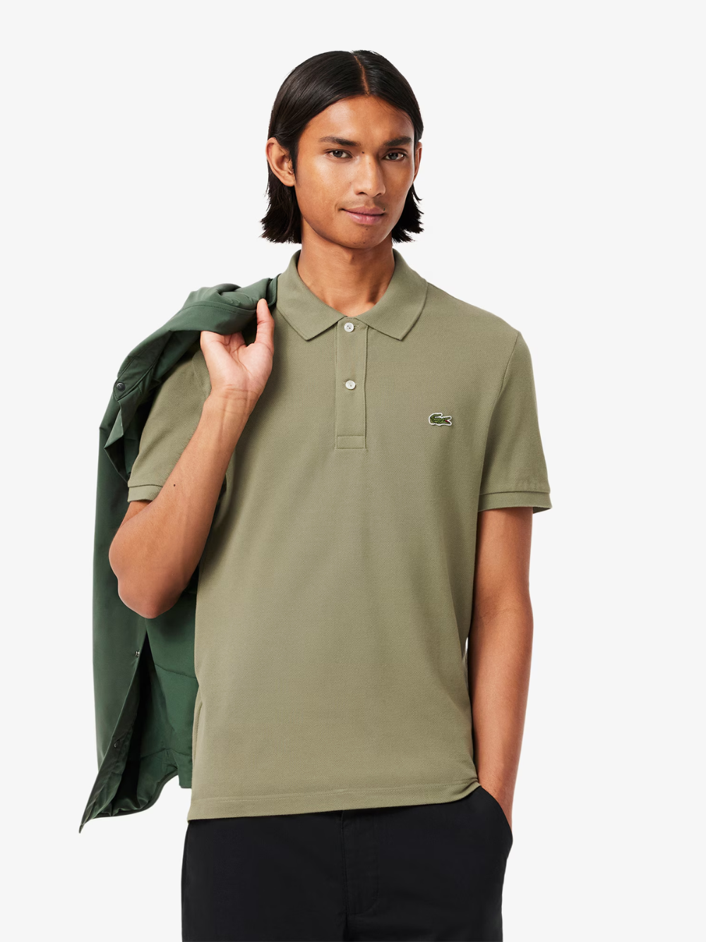 LACOSTE Slim Fit L.12.12 Piqué Polo Shirt Khaki Green