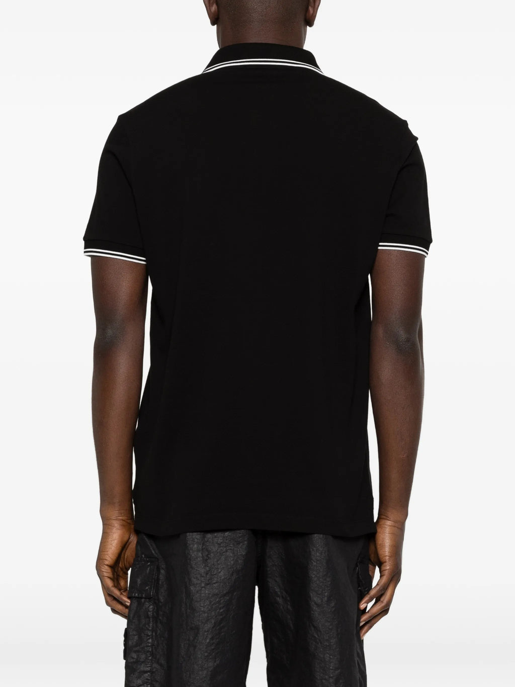 STONE ISLAND Logo Patch Cotton Piqué Polo Shirt Black