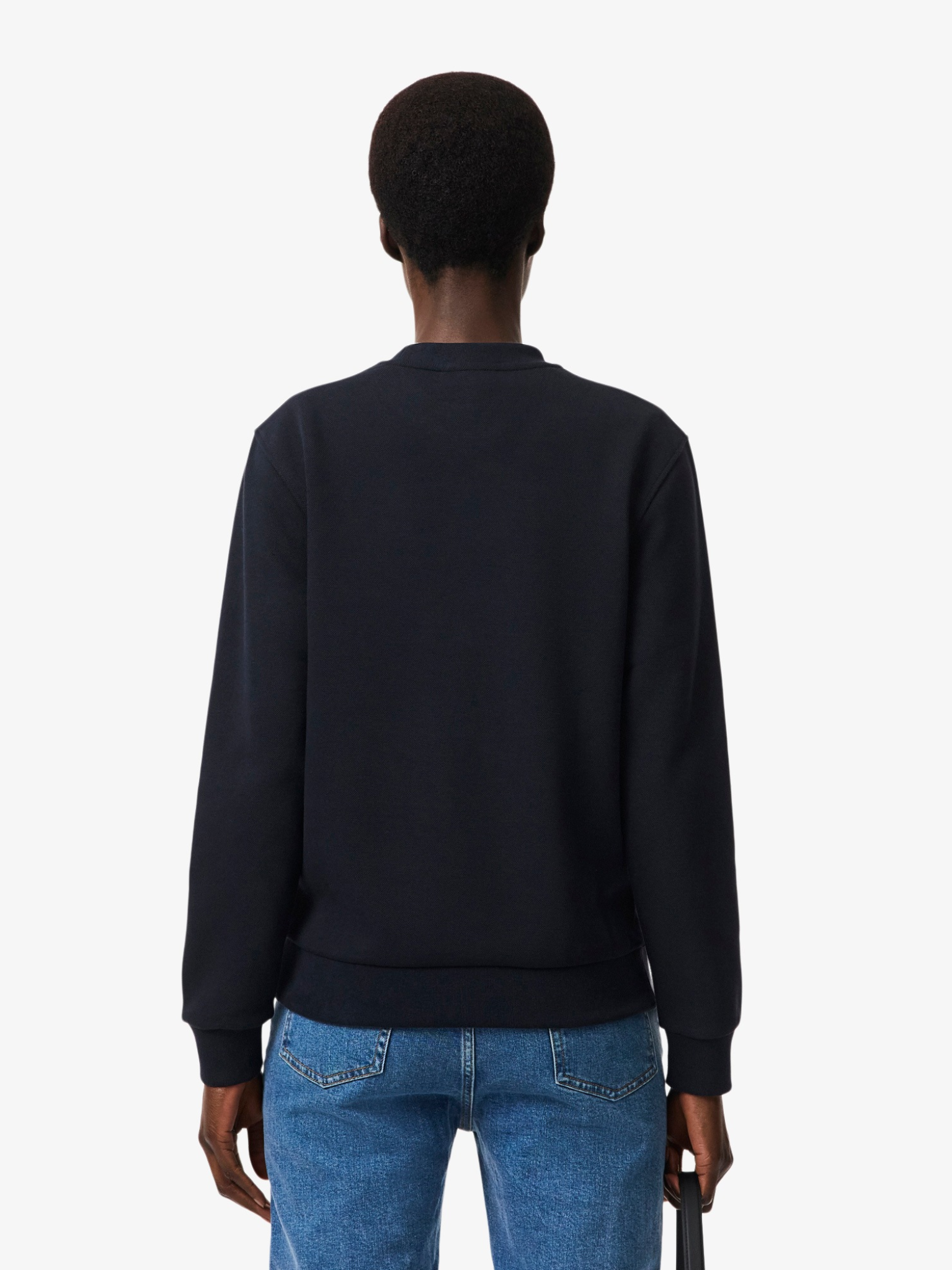 LACOSTE WOMEN Relaxed Fit Piqué Crew Neck Sweatshirt Navy Blue