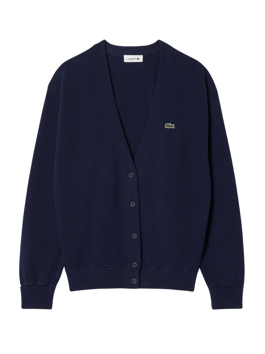 LACOSTE WOMEN V Neck Moss Stitch Cotton Cardigan Midnight Blue