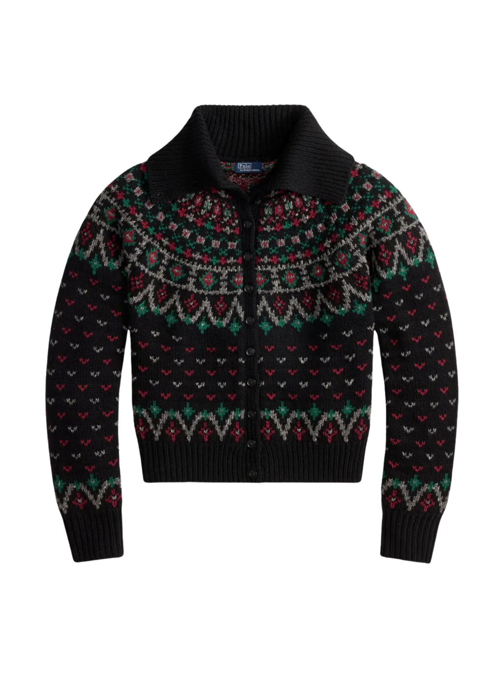 RALPH LAUREN WOMEN Fair Isle Wool-blend Cardigan Polo Black/Multi