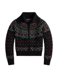 RALPH LAUREN WOMEN Fair Isle Wool-blend Cardigan Polo Black/Multi