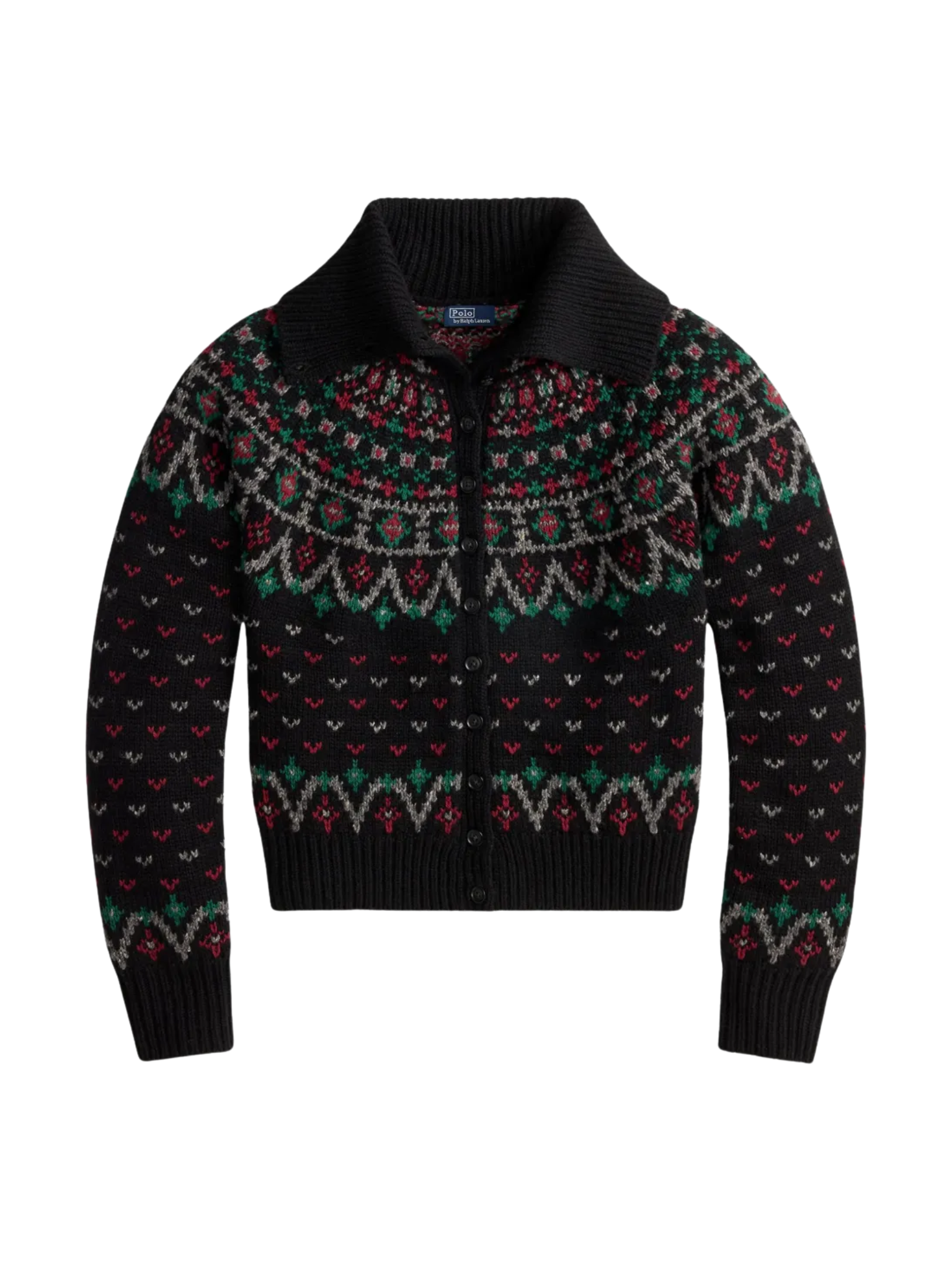 RALPH LAUREN WOMEN Fair Isle Wool-blend Cardigan Polo Black/Multi