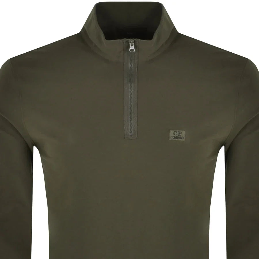 Cp Company Stretch Piquet Quarter Zip Polo Sweatshirt in Ivy Green
