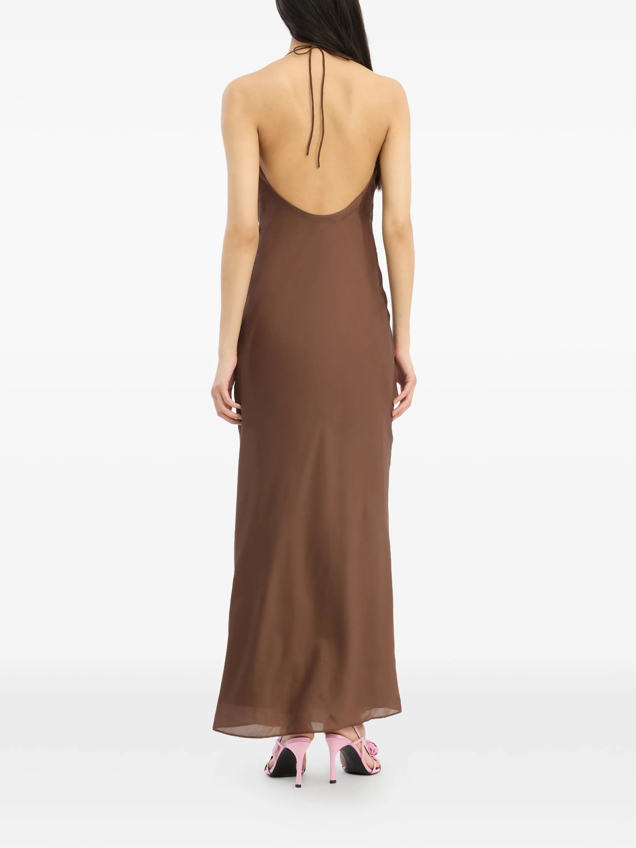 ROTATE BIRGER CHRISTENSEN WOMEN Chiffon Halter Dress Dark Brown
