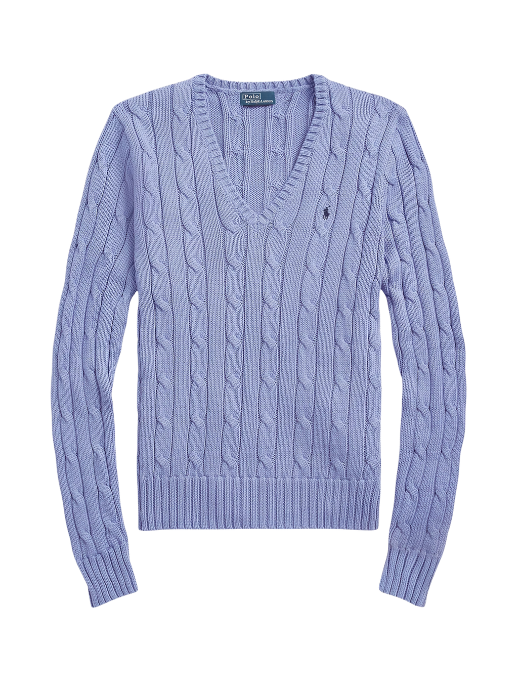 RALPH LAUREN WOMEN Cable-Knit Cotton V-Neck Jumper New Litchfield Blue