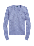 RALPH LAUREN WOMEN Cable-Knit Cotton V-Neck Jumper New Litchfield Blue