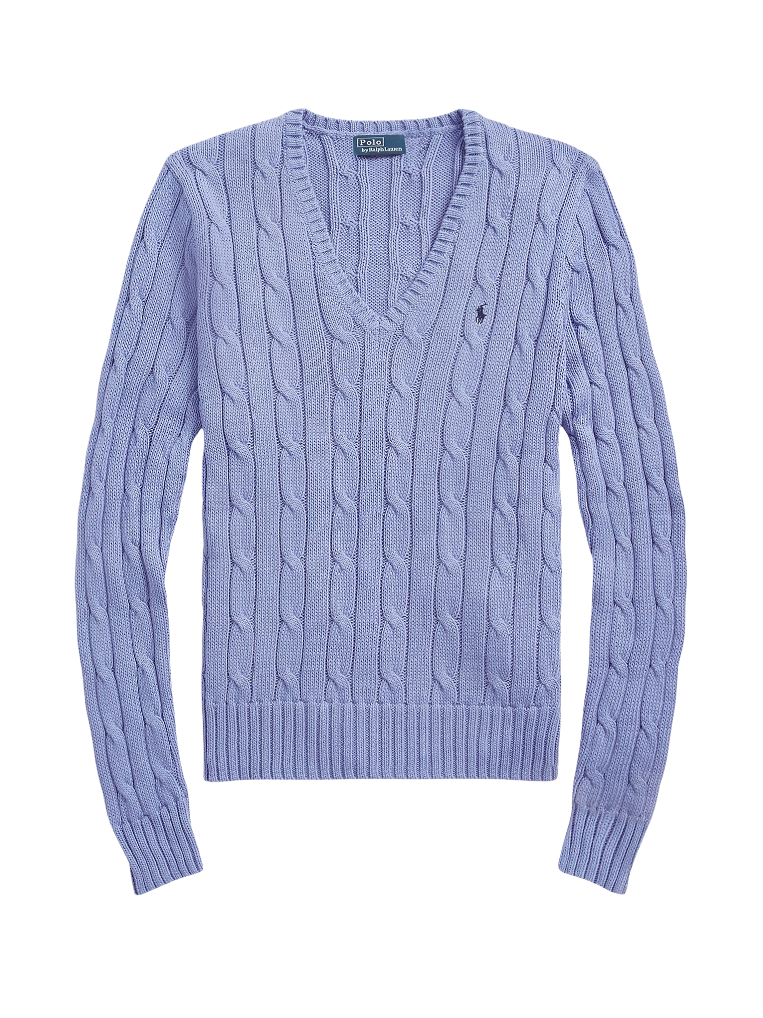 RALPH LAUREN WOMEN Cable-Knit Cotton V-Neck Jumper New Litchfield Blue