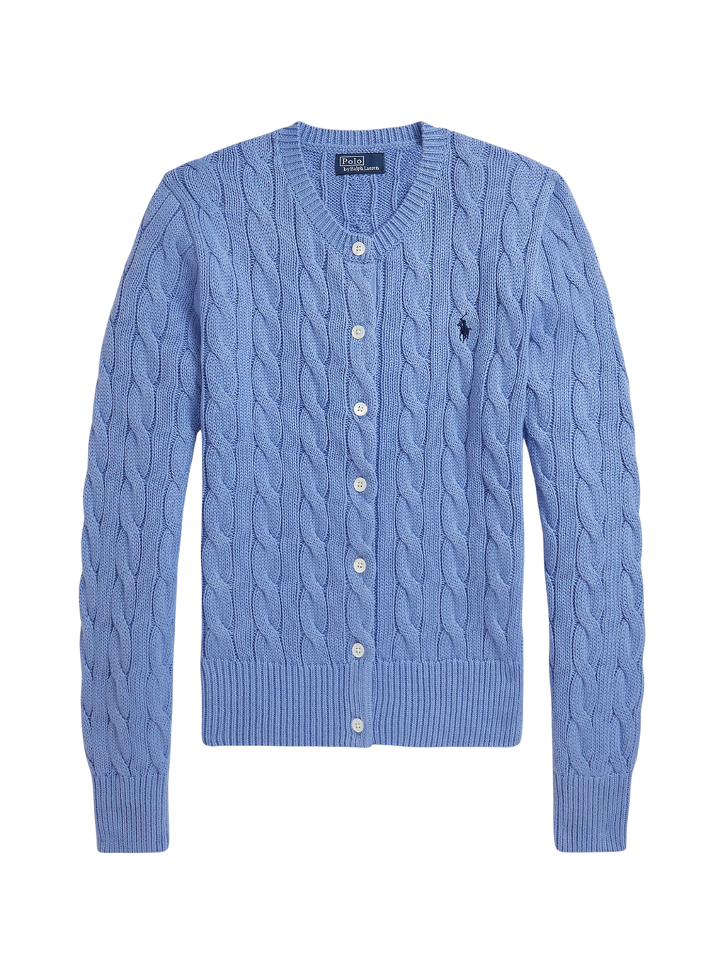 RALPH LAUREN WOMEN Cable-Knit Cotton Crewneck Cardigan New Litchfield Blue