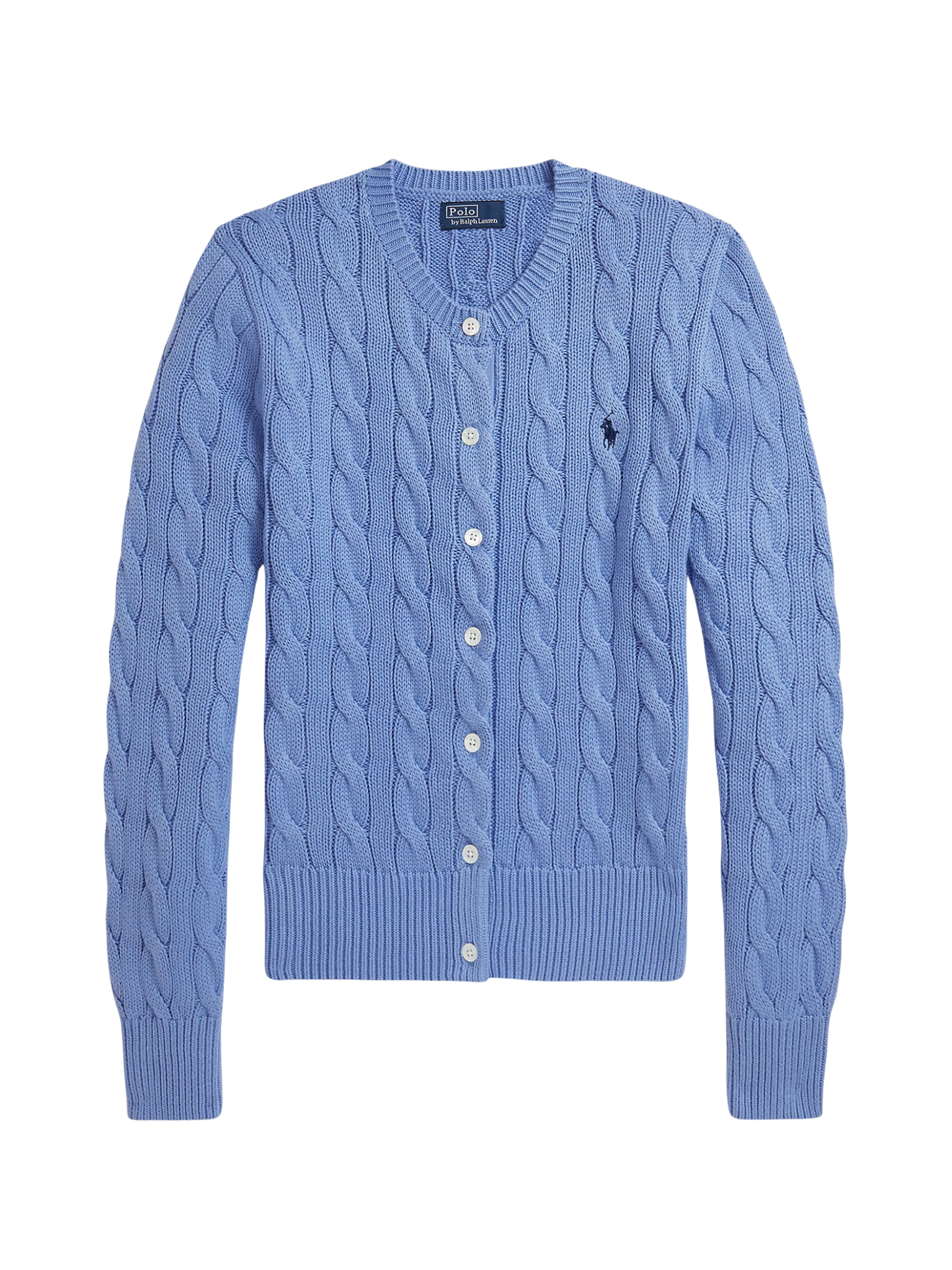 RALPH LAUREN WOMEN Cable-Knit Cotton Crewneck Cardigan New Litchfield Blue