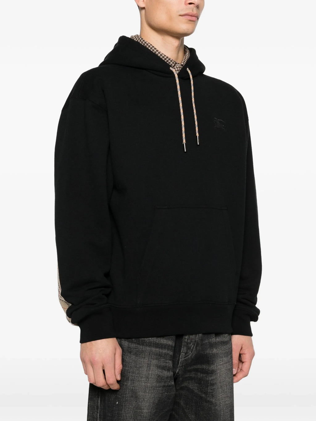 BURBERRY Reilly Check Cotton Hoodie Black
