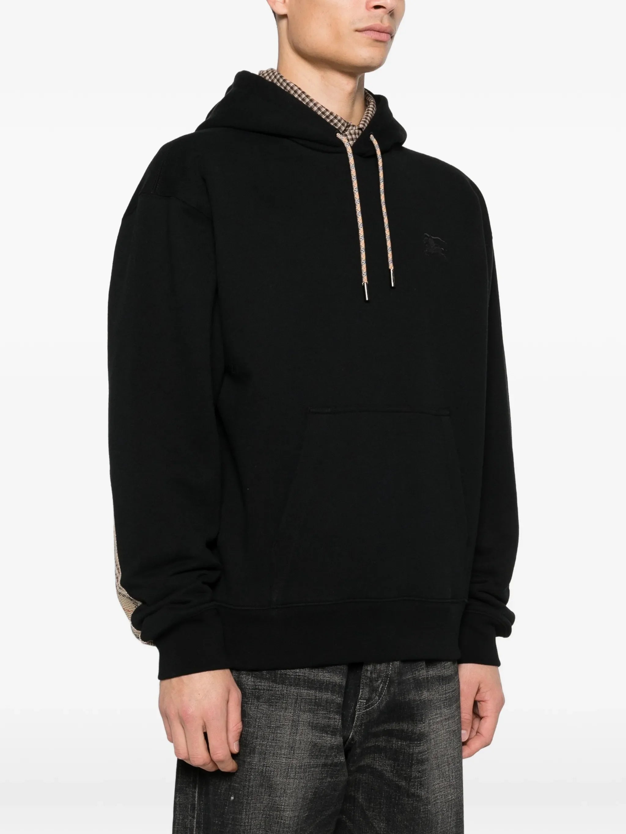 BURBERRY Reilly Check Cotton Hoodie Black