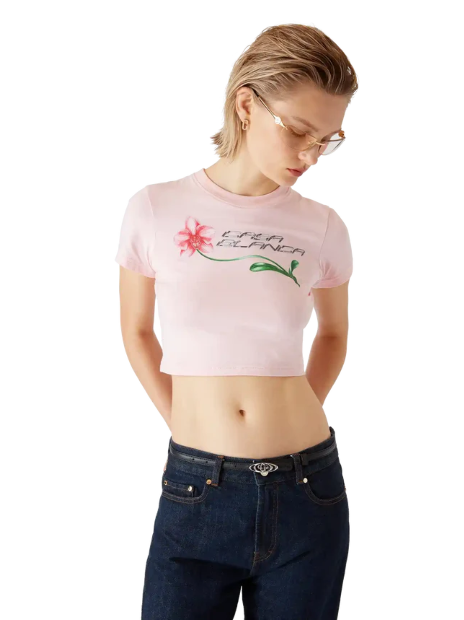 CASABLANCA WOMEN Orchid Logo Cropped Baby Tee Pink